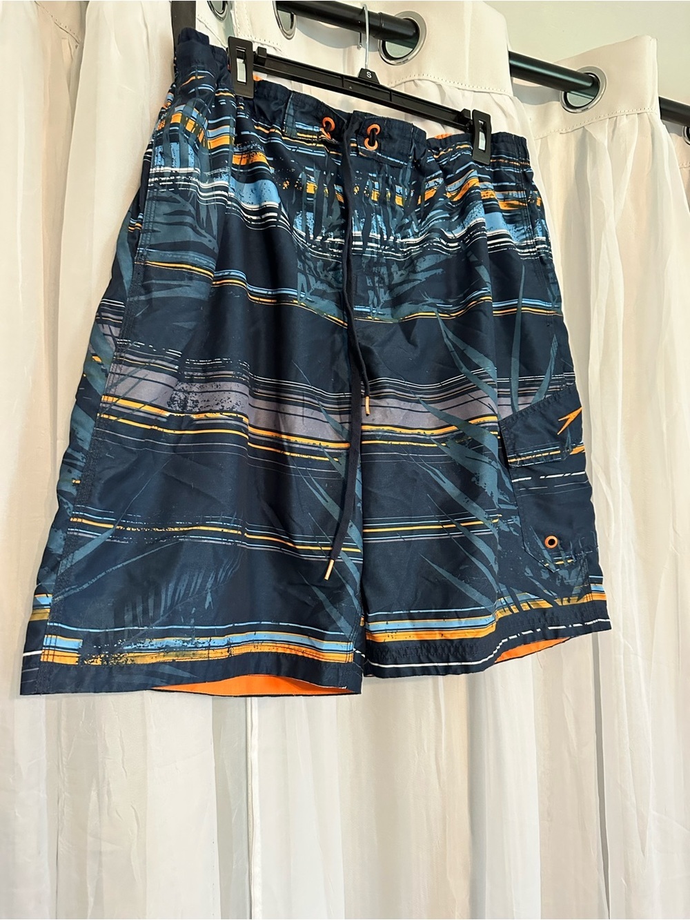 Speedo Men's Navy & Orange Striped Swim Trunks